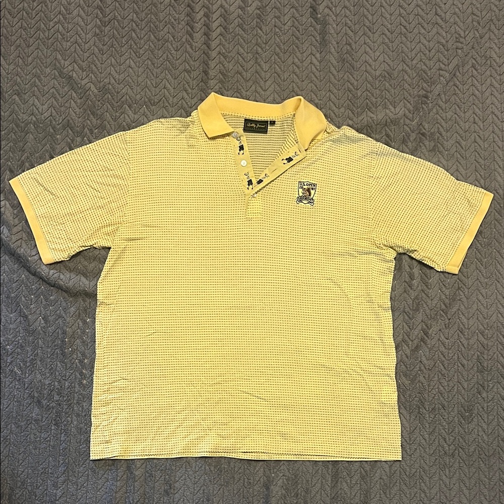 Bobby Jones Yellow Patterned Golf polo Shirt. Size L. US Open 2007 Oakmont